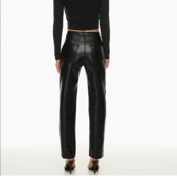 Aritzia Wilfred Elaine Pant Wide Leg Flared Vegan Leather Pants Black 8 - Picture 2 of 7